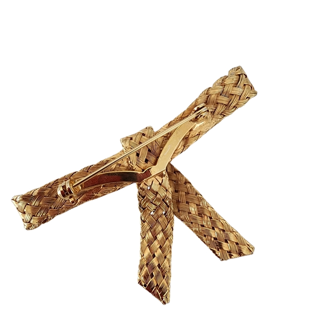 Vintage Brooch Pin wire weave woven wire gold bow tie ribbon A0208 -Q6 - Picture 9 of 13